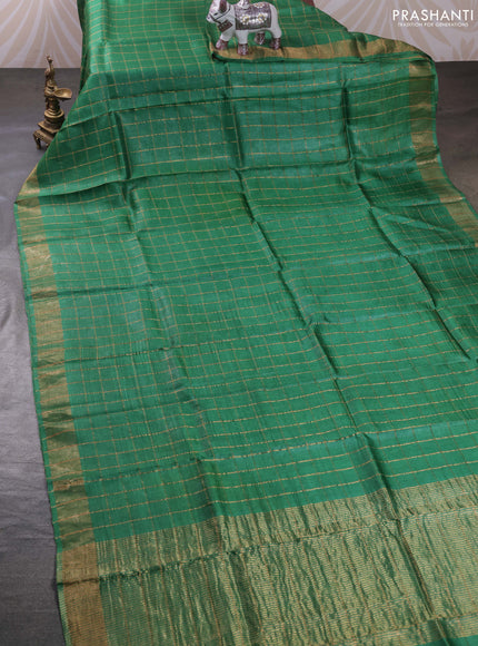 Green & Black Pure Tussar Silk - Kalamkari Blouse