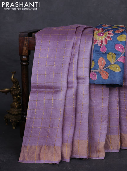Lilac & Blue Pure Tussar Silk - Kalamkari Blouse