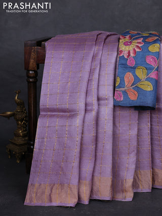 Lilac & Blue Pure Tussar Silk - Kalamkari Blouse