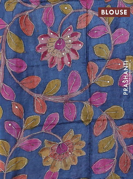 Lilac & Blue Pure Tussar Silk - Kalamkari Blouse