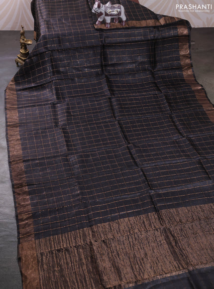 Coffee Brown & Rust Pure Tussar Silk - Kalamkari Blouse