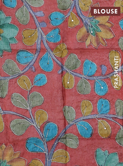 Coffee Brown & Rust Pure Tussar Silk - Kalamkari Blouse