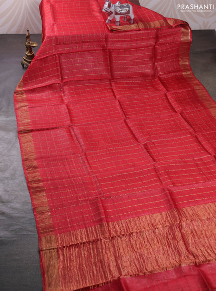 Red & Teal  Pure Tussar Silk - Kalamkari Blouse