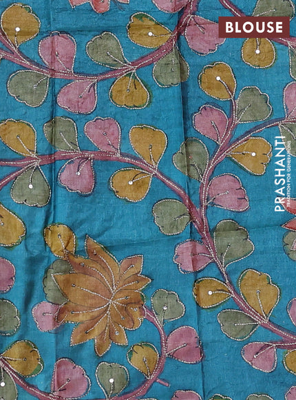 Red & Teal  Pure Tussar Silk - Kalamkari Blouse
