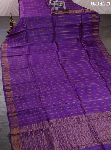 Purple & Mustard Yellow Pure Tussar Silk - Kalamkari Blouse
