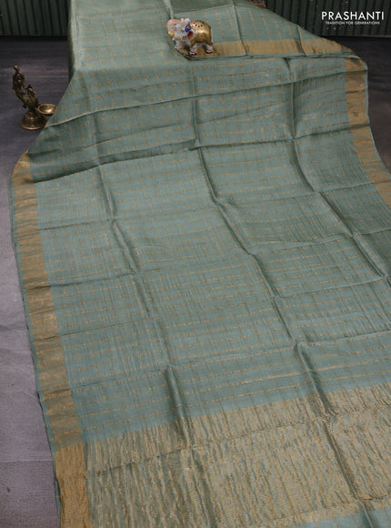 Pastel Green & Black Pure Tussar Silk - Kalamkari Blouse