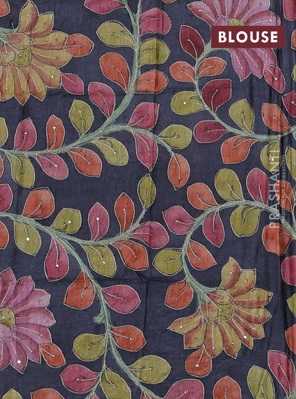 Pastel Green & Black Pure Tussar Silk - Kalamkari Blouse