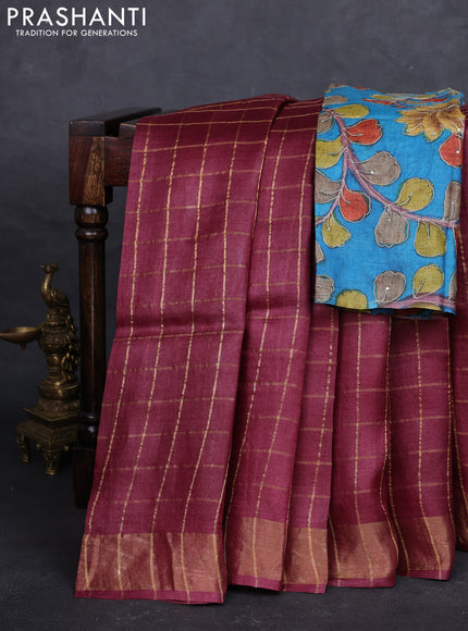 Maroon & Cs Blue Pure Tussar Silk - Kalamkari Blouse