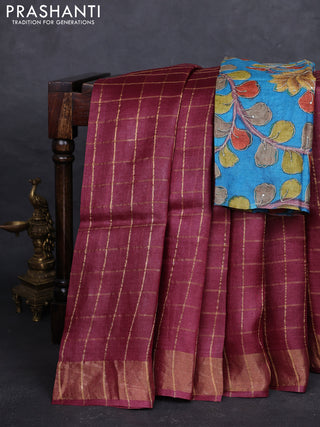 Maroon & Cs Blue Pure Tussar Silk - Kalamkari Blouse