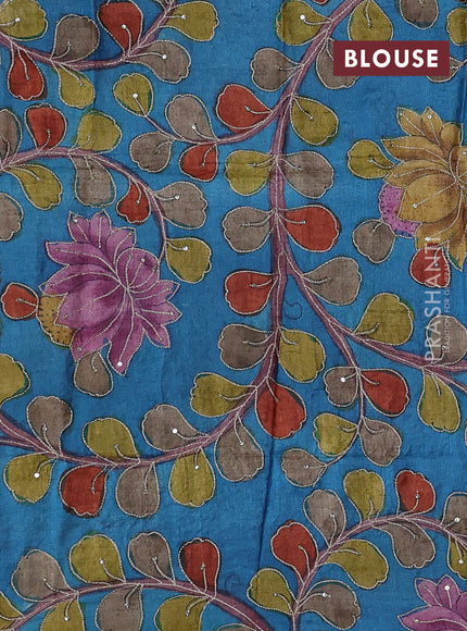 Maroon & Cs Blue Pure Tussar Silk - Kalamkari Blouse