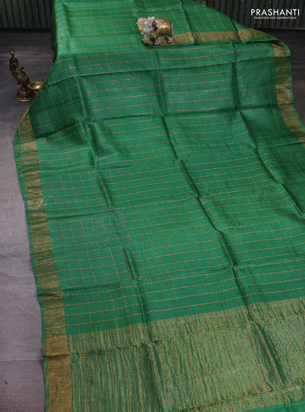 Green & Elephant Grey Pure Tussar Silk - Kalamkari Blouse