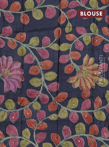 Green & Elephant Grey Pure Tussar Silk - Kalamkari Blouse