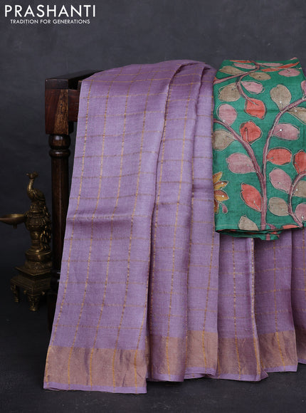 Lilac & Green Pure Tussar Silk - Kalamkari Blouse