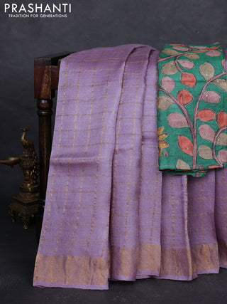 Lilac & Green Pure Tussar Silk - Kalamkari Blouse