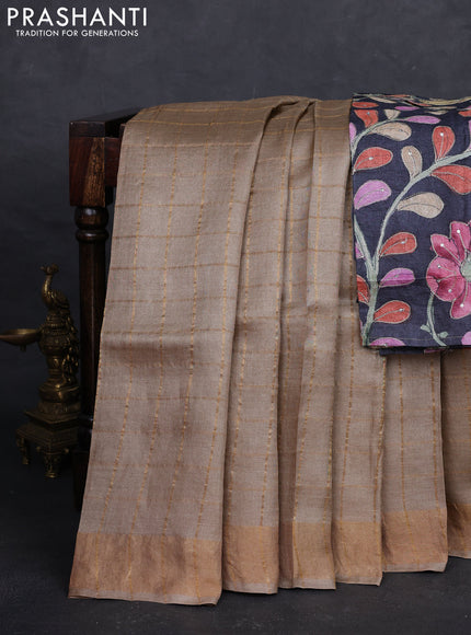 Beige & Black Pure Tussar Silk - Kalamkari Blouse