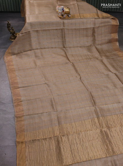 Beige & Black Pure Tussar Silk - Kalamkari Blouse