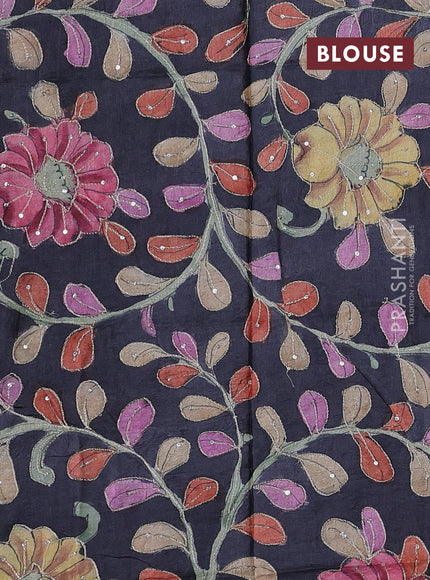 Beige & Black Pure Tussar Silk - Kalamkari Blouse