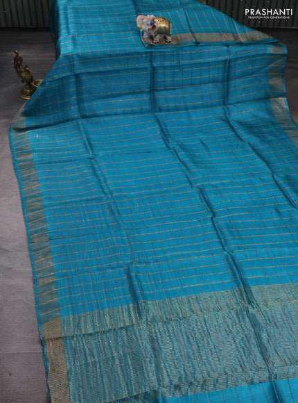 Teal Blue & Pink Pure Tussar Silk - Kalamkari Blouse