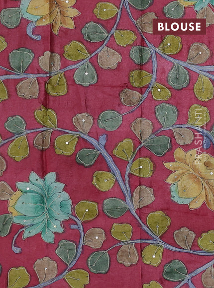 Teal Blue & Pink Pure Tussar Silk - Kalamkari Blouse