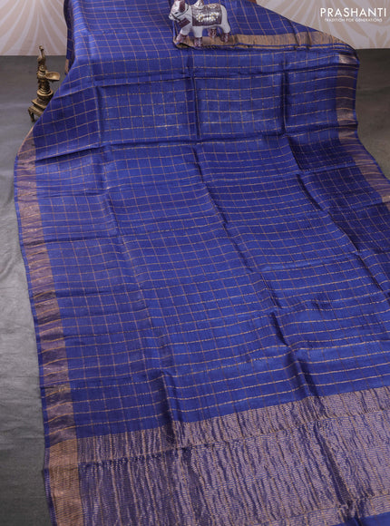 Blue & Cream Pure Tussar Silk - Kalamkari Blouse