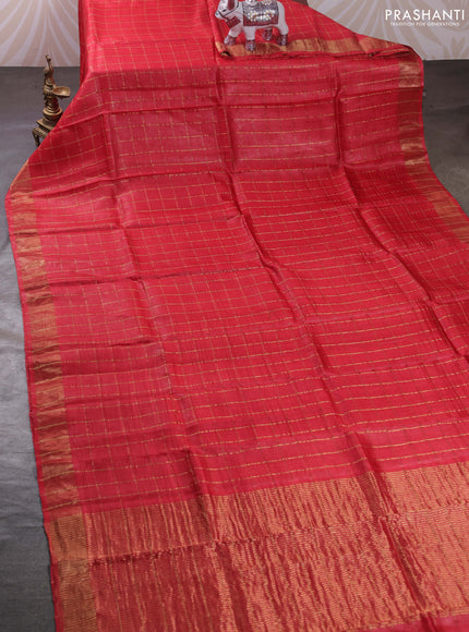 Red & Black Pure Tussar Silk - Kalamkari Blouse