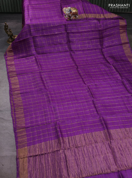 Purple & Mustard Yellow Pure Tussar Silk - Kalamkari Blouse