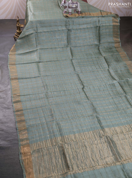 Pastel Green & Elephant Grey Pure Tussar Silk - Kalamkari Blouse