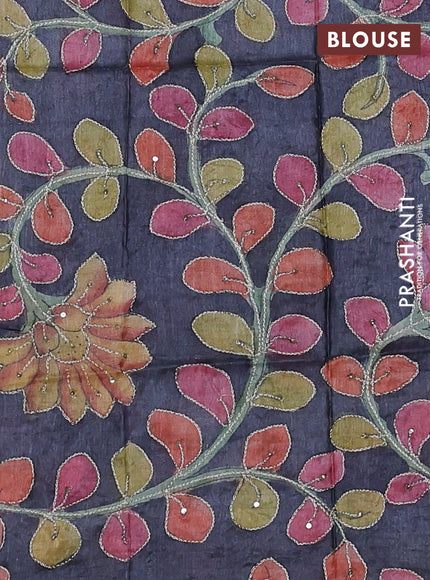 Pastel Green & Elephant Grey Pure Tussar Silk - Kalamkari Blouse