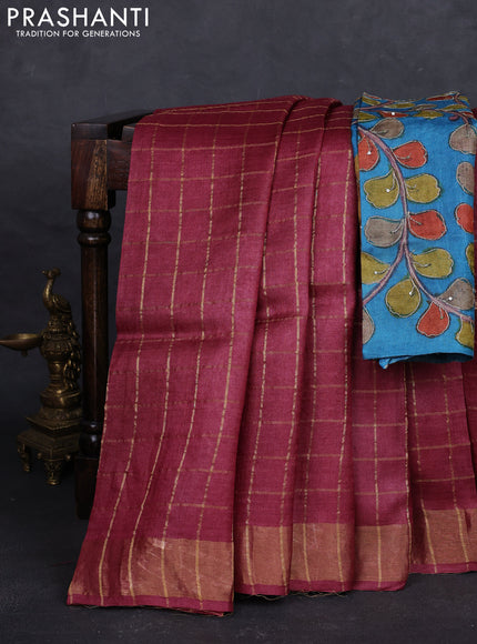 Maroon & Cs Blue Pure Tussar Silk - Kalamkari Blouse