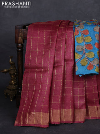 Maroon & Cs Blue Pure Tussar Silk - Kalamkari Blouse
