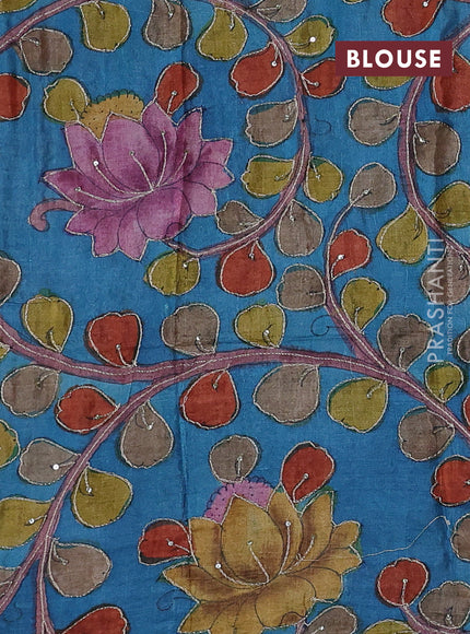 Maroon & Cs Blue Pure Tussar Silk - Kalamkari Blouse