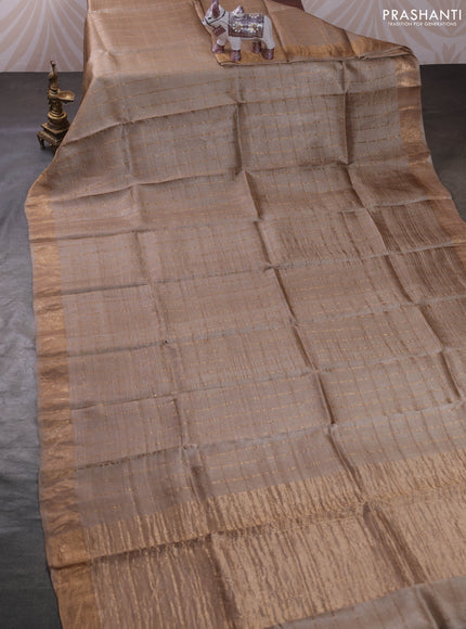 Beige & Green Pure Tussar Silk - Kalamkari Blouse