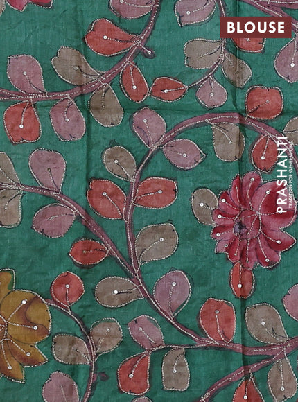 Beige & Green Pure Tussar Silk - Kalamkari Blouse