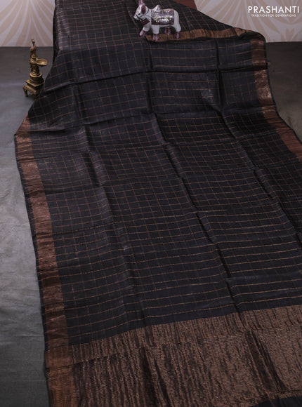 Black & Mustard Yellow Pure Tussar Silk - Kalamkari Blouse