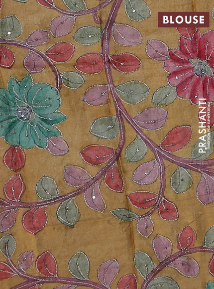 Black & Mustard Yellow Pure Tussar Silk - Kalamkari Blouse