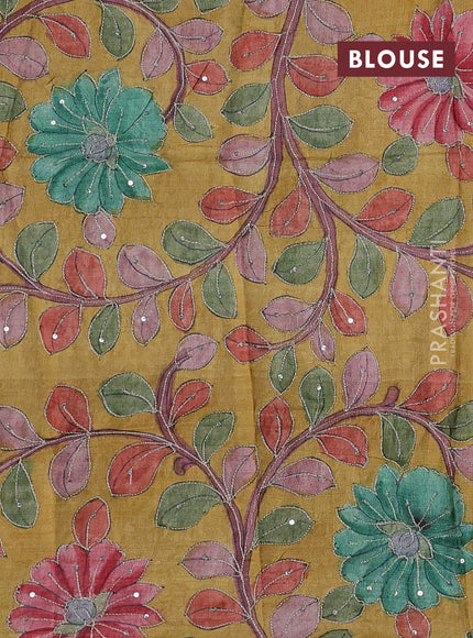 Green & Mustard Yellow Pure Tussar Silk - Kalamkari Blouse