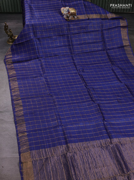Blue & Cream Pure Tussar Silk - Kalamkari Blouse