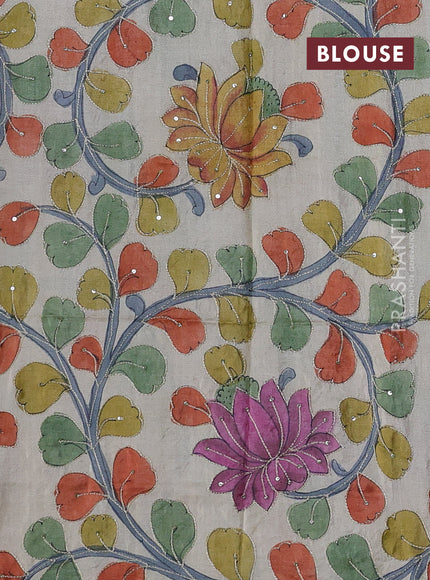 Blue & Cream Pure Tussar Silk - Kalamkari Blouse