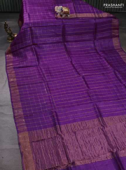 Purple & Cream Pure Tussar Silk - Kalamkari Blouse
