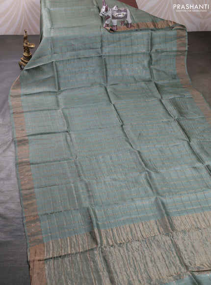 Pastel Green & Cream Pure Tussar Silk - Kalamkari Blouse