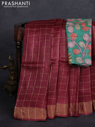 Maroon & Green Pure Tussar Silk - Kalamkari Blouse
