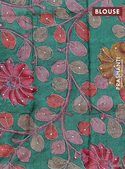 Maroon & Green Pure Tussar Silk - Kalamkari Blouse
