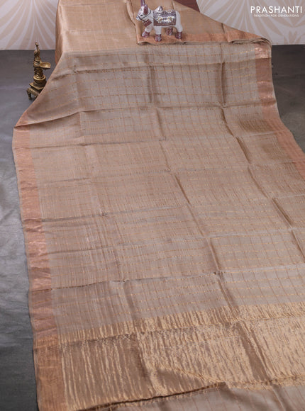 Beige & Black Pure Tussar Silk - Kalamkari Blouse