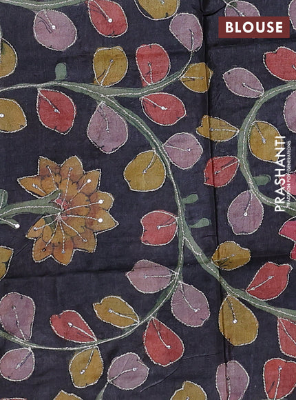 Beige & Black Pure Tussar Silk - Kalamkari Blouse