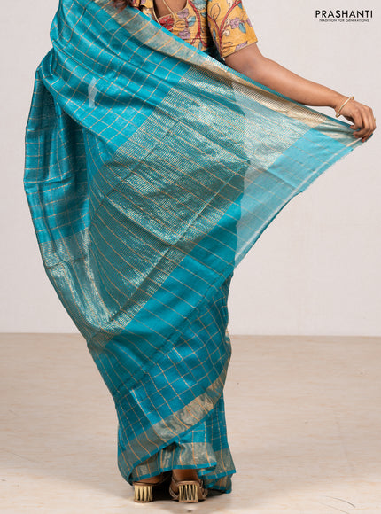 Teal Blue & Maroon Pure Tussar Silk - Kalamkari Blouse