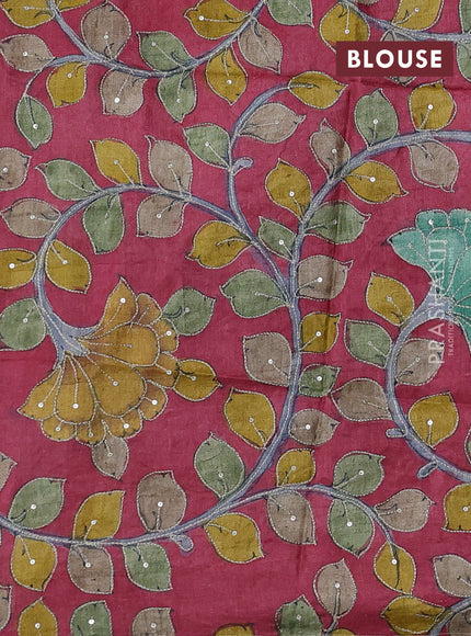 Coffee Brown & Maroon Pure Tussar Silk - Kalamkari Blouse