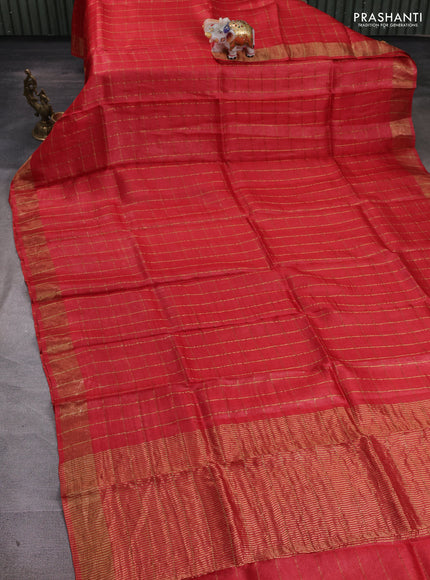Red & Mustard Yellow Pure Tussar Silk - Kalamkari Blouse