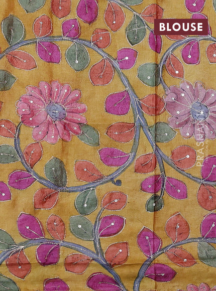 Red & Mustard Yellow Pure Tussar Silk - Kalamkari Blouse