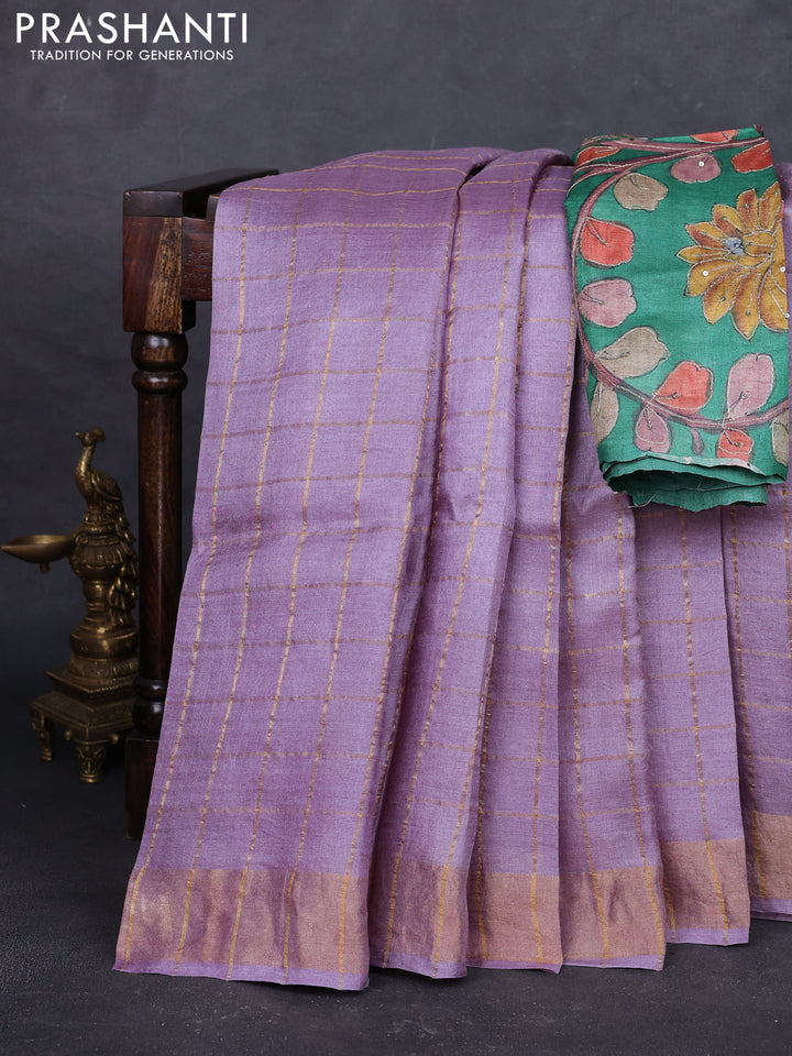 Lilac & Green Pure Tussar Silk - Kalamkari Blouse