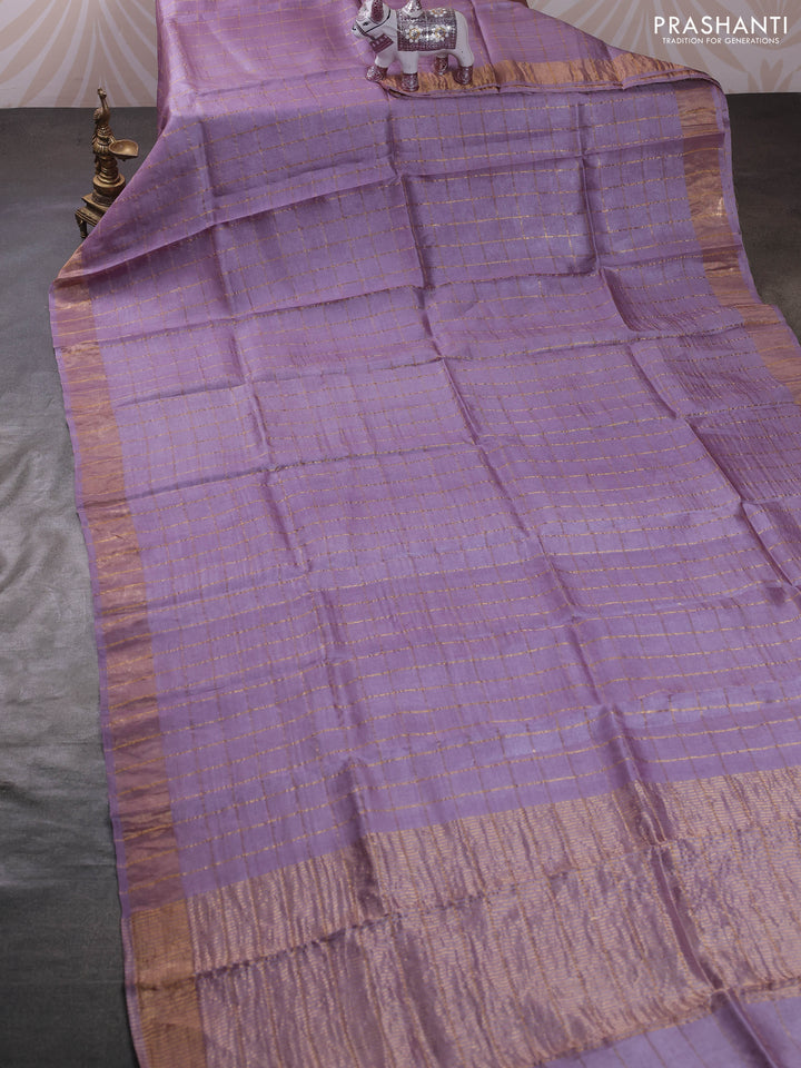 Lilac & Green Pure Tussar Silk - Kalamkari Blouse
